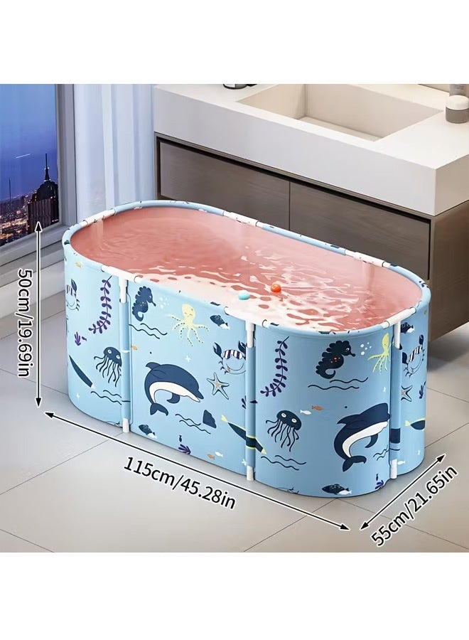 بيوينتي حوض استحمام محمول قابل للطي مقاوم للماء كبير متعدد الطبقات للاستخدام في حمامات الاستحمام، أحواض ثلج قابلة للطي غير قابلة للانتفاخ، أحواض استحمام عائلية (أزرق، 115*55*50 سم) - Image 2